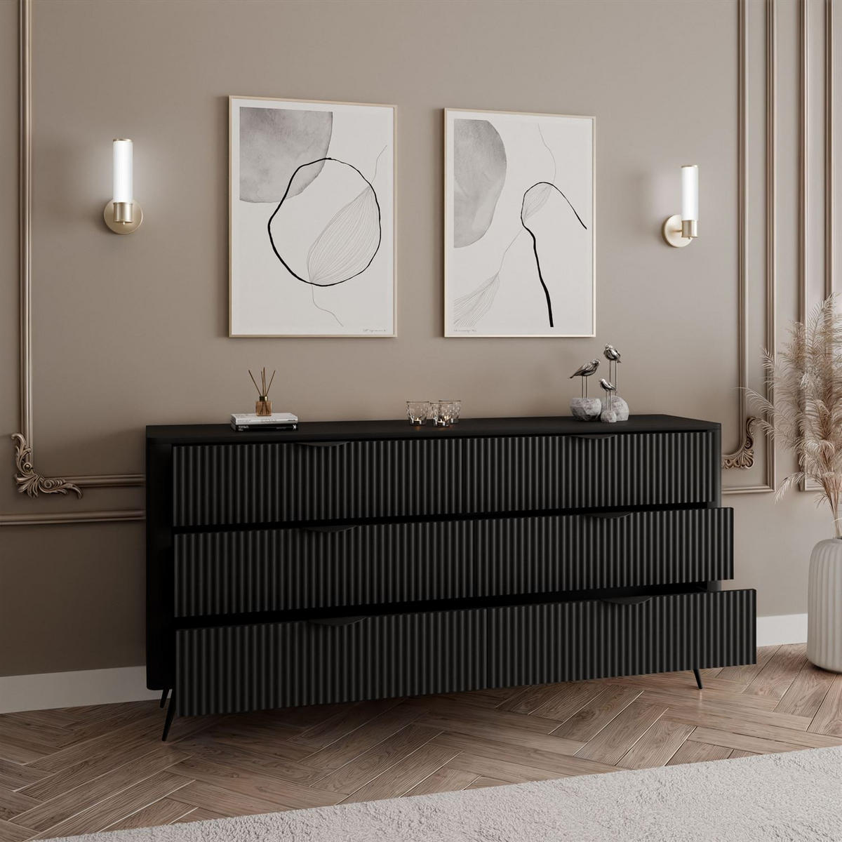 KOMMODE SCARLETT 6S MIT SCHUBLADEN SCHWARZ - Schwarz, Holzwerkstoff (163/81/38cm) - Lookway