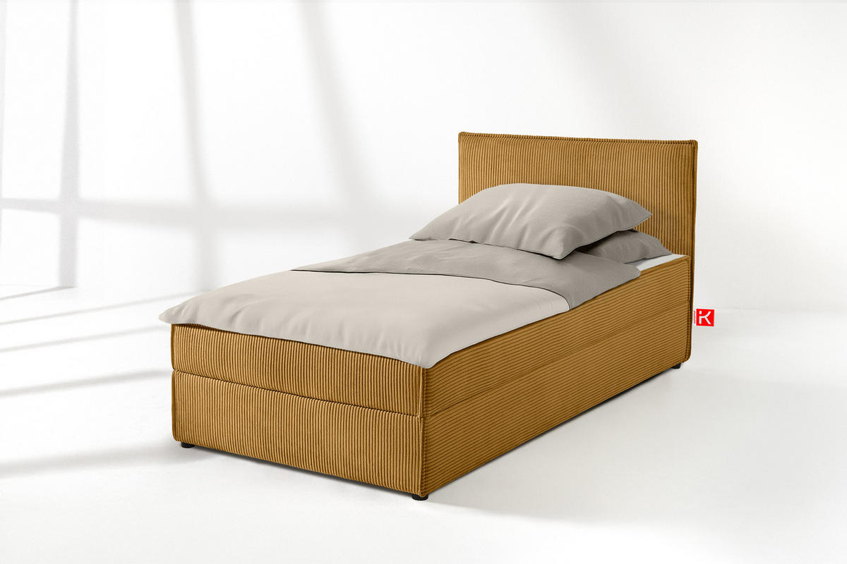 BOXSPRINGBETT ROTI Einzelbett, gelb - Gelb/Schwarz, Holz/Holzwerkstoff (100/200cm) - KONSIMO®