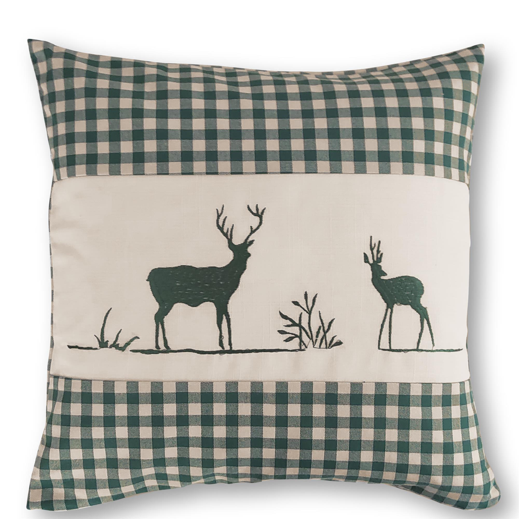 KISSENHÜLLE Hirsch grün 40/40 cm Landhaus-Stil Stickerei mit Reißverschluss - Grün, Textil (40/40cm) - wometo