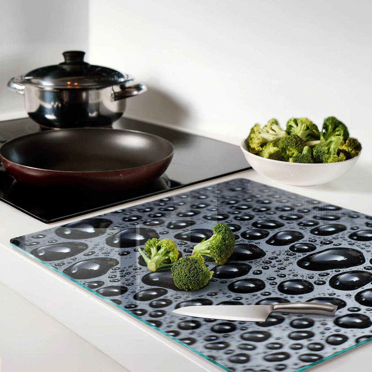 GLASPLATTE 60x52 cm Wassertropfen - Schwarz, Glas (60/0.4/52cm) - TULUP