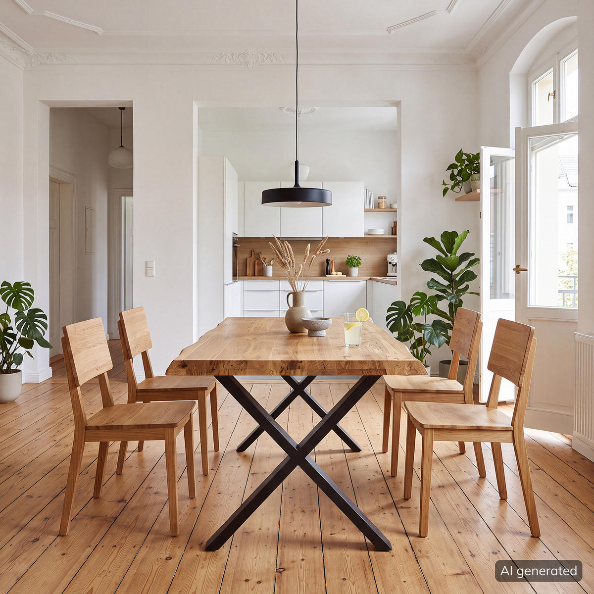 ESSTISCH - Metall / Massivholz - Eichefarben/Schwarz, Holz/Metall (100/200/76cm) - home24