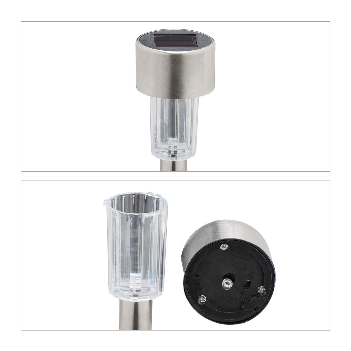 SOLARLAMPEN Set - Silberfarben, Kunststoff/Metall (4.5/4.5/31cm) - Relaxdays