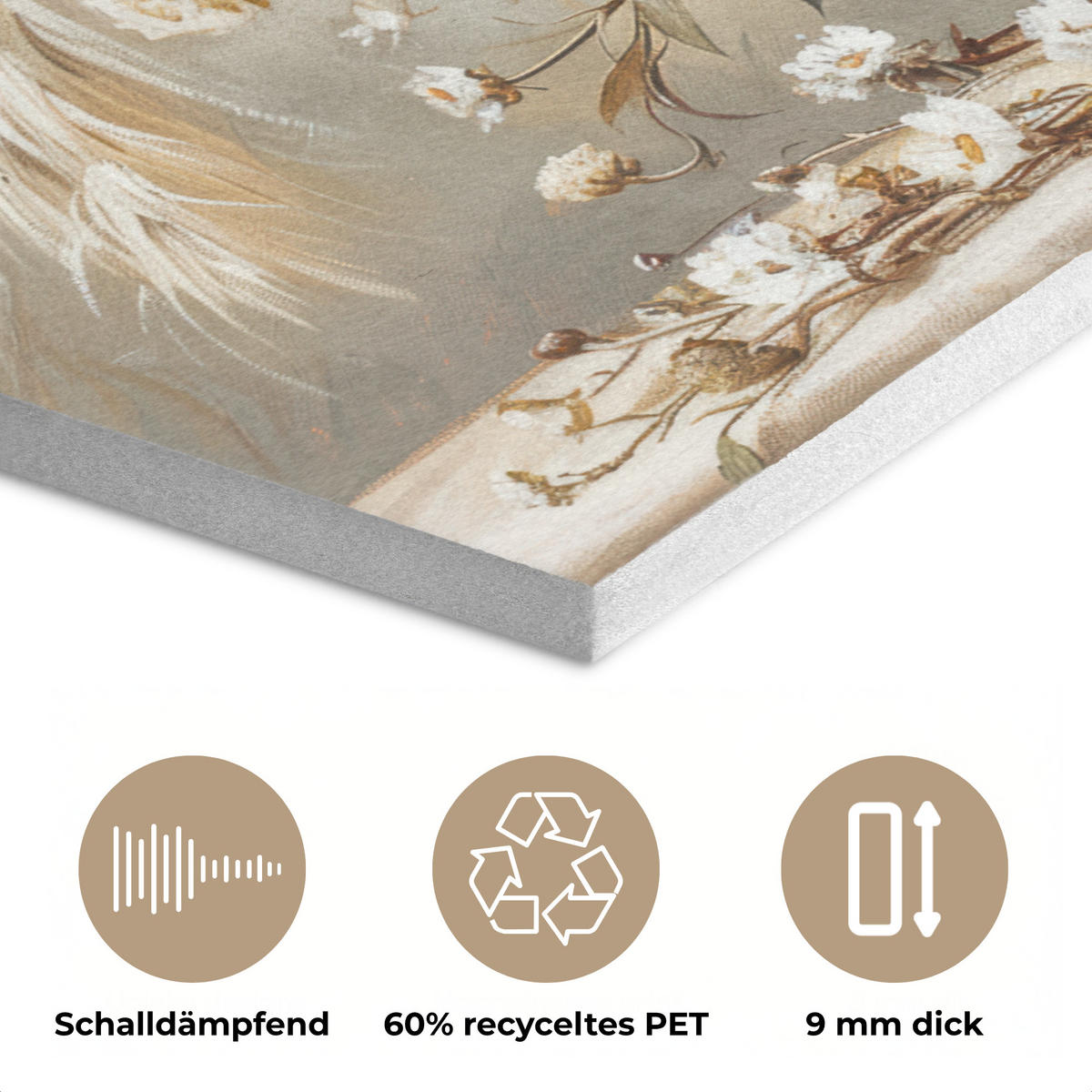 AKUSTIKBILD Blumen - Vase - Stilleben - Beige Wanddeko 70x50 cm - Creme, Kunststoff (70/50/0.9cm) - MuchoWow
