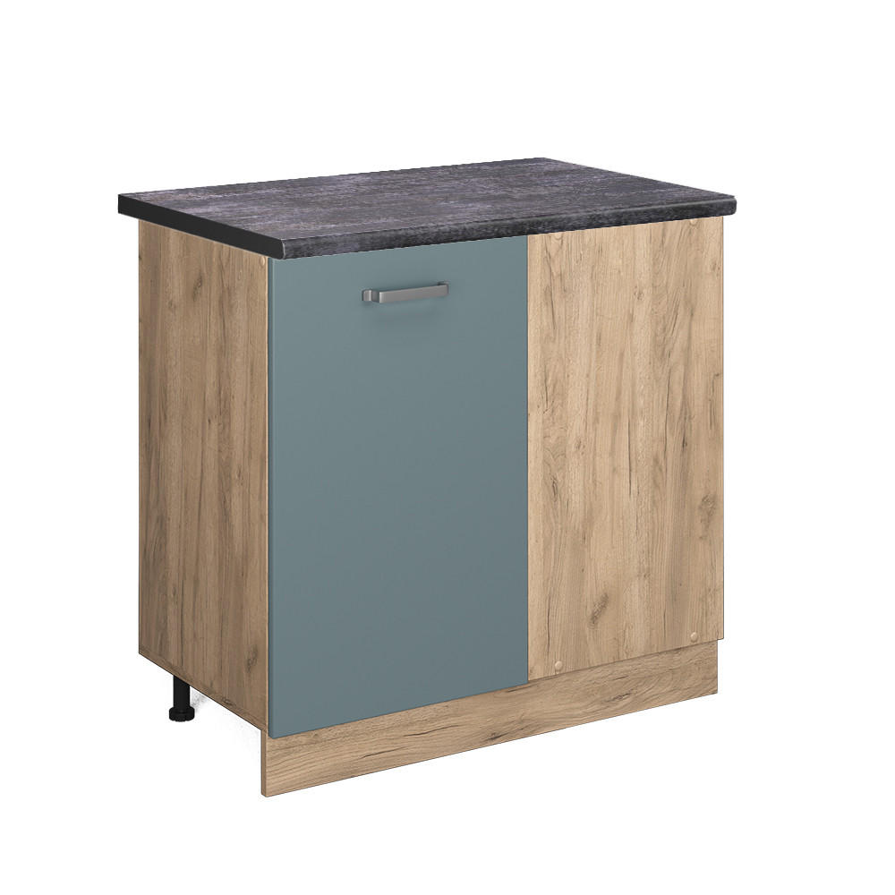 ECKUNTERSCHRANK R-Line Blau-Grau 86 cm, AP Anthrazit - Honigeiche/Eiche Wotan, Holzwerkstoff (86/81.6/60cm) - Vicco