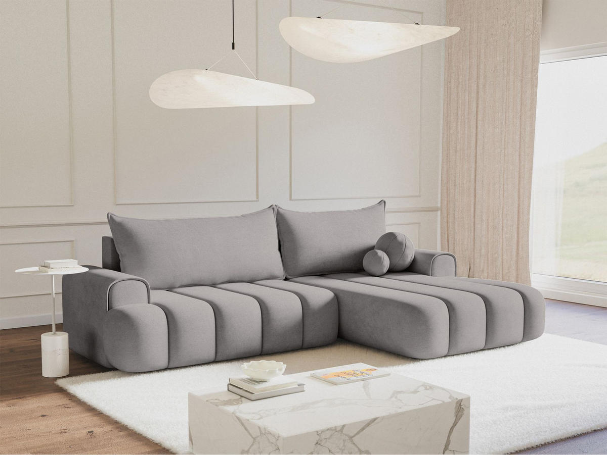 ECKSOFA Dandelino Grau mit Samtbezug, rechts - Schwarz/Grau, Kunststoff/Textil (275/168cm) - Selsey