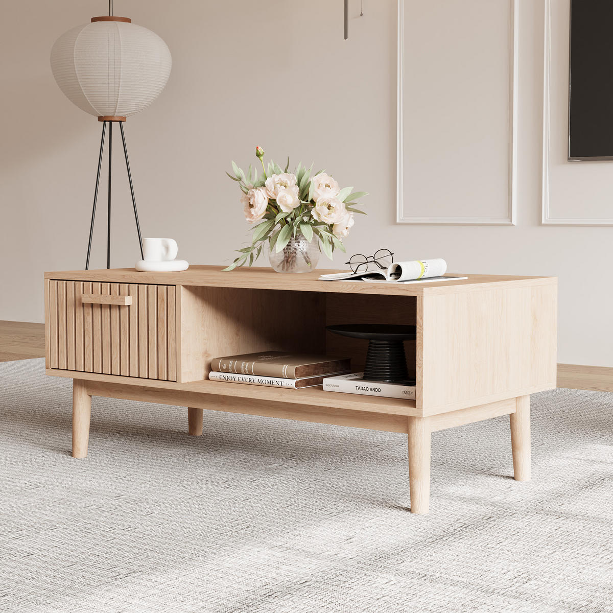 TV LOWBOARD 100x50x43 cm Holz Natur modern - Goldfarben, Holz (100/43/50cm) - LEBENLANG