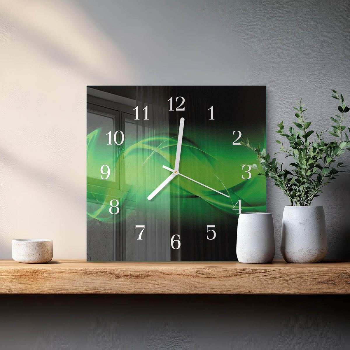WANDUHR 30x30 cm - Abstraktion - Grün, Glas (30/30/0.4cm) - TULUP