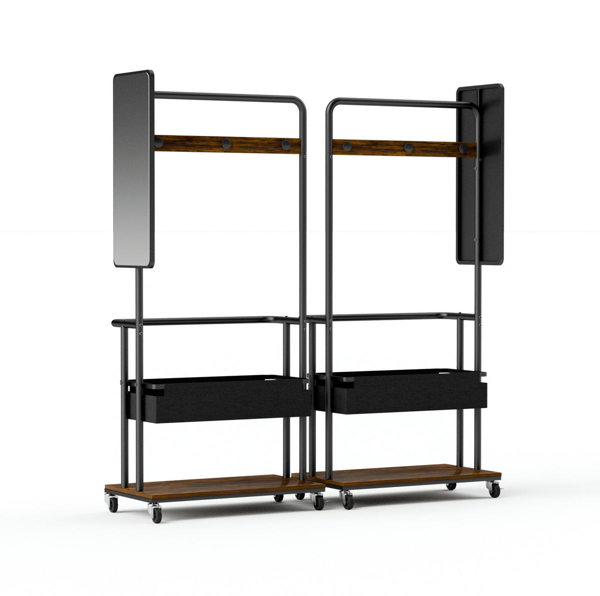 STANDGARDEROBE 70/40/170 cm mit Spiegel, Kleiderstange und Rollen - Schwarz, Holzwerkstoff (70/170/40cm) - BEAOK