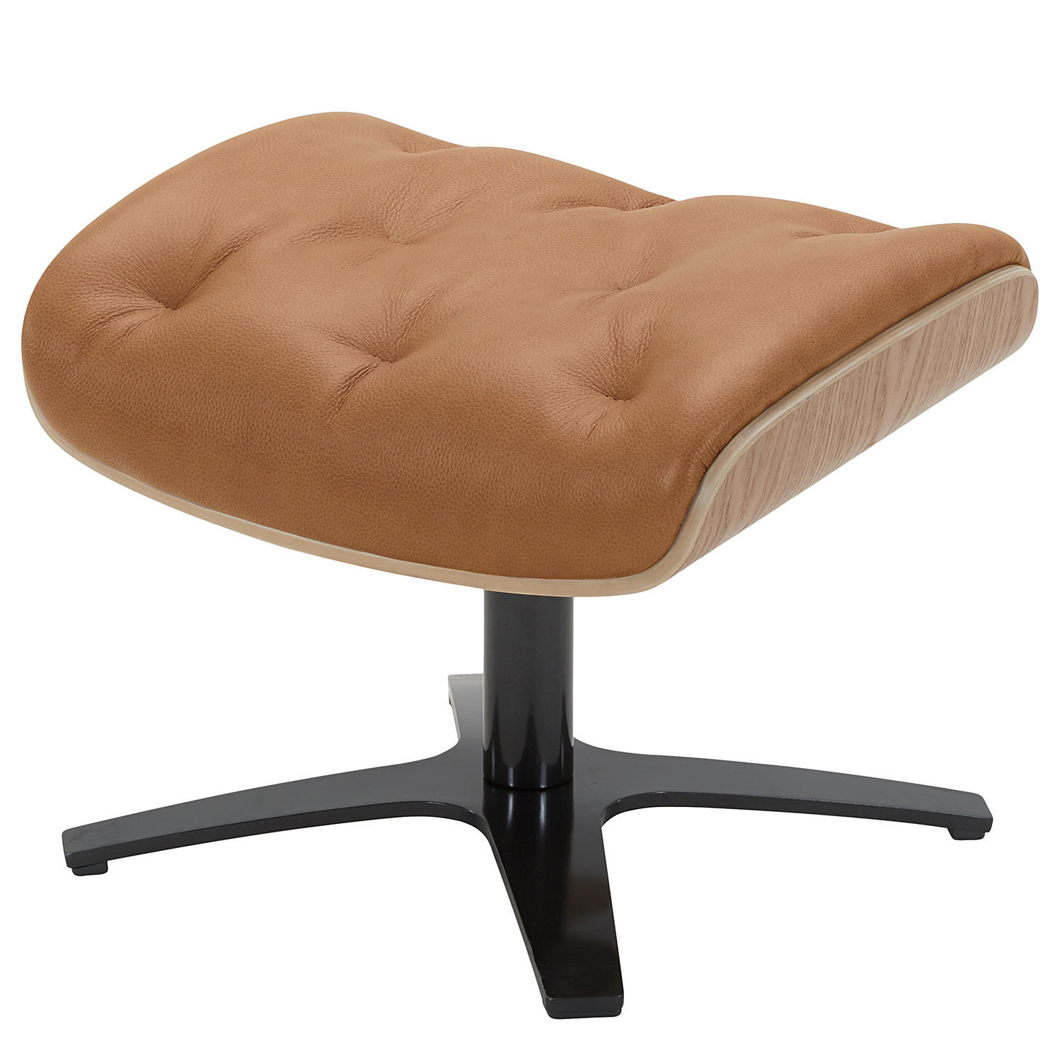 POLSTERHOCKER - Leder - Cognac/Schwarz, Leder/Holzwerkstoff (52/40/39cm) - home24