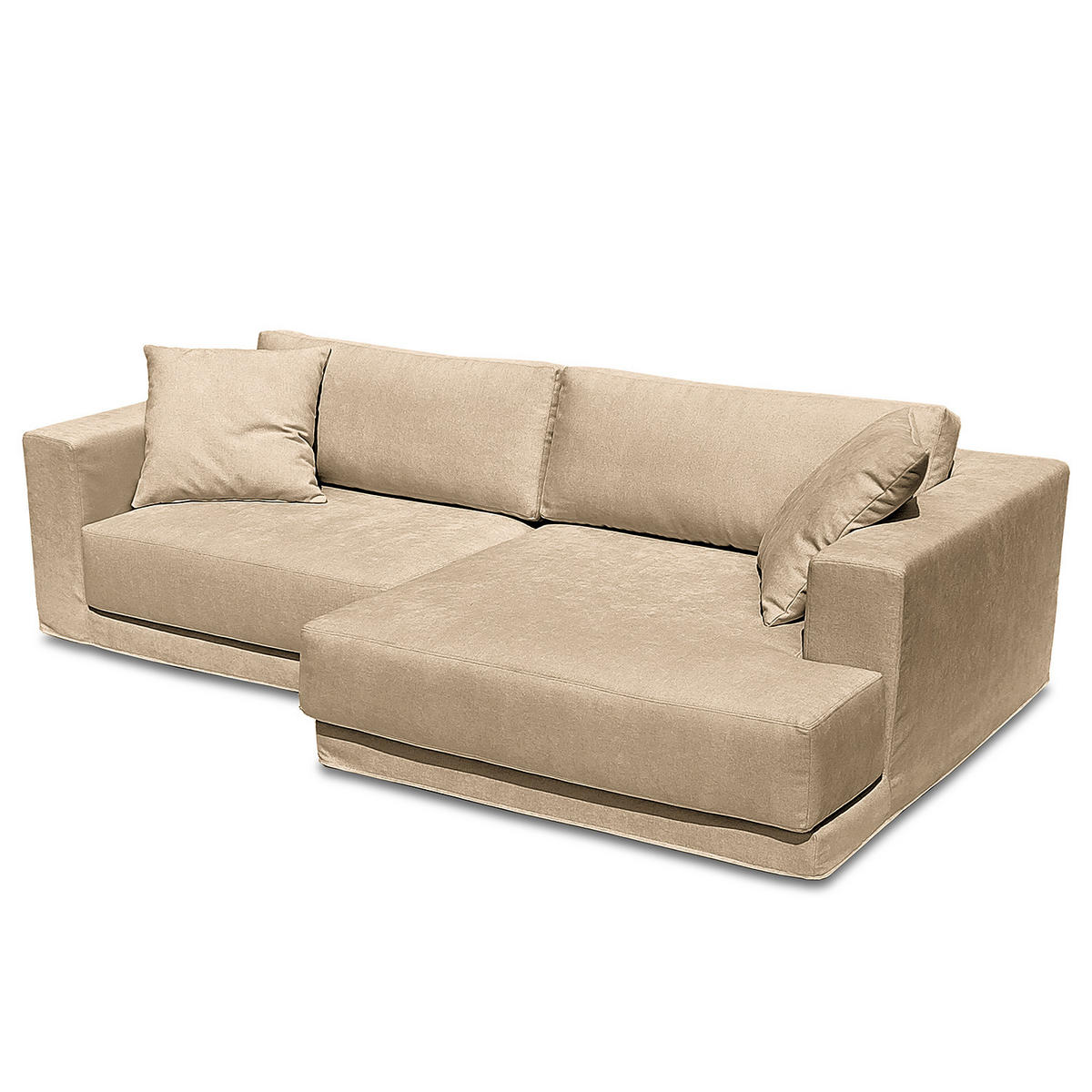 ECKSOFA mit Wechselbezug - Longchair, Webstoff - Beige/Schwarz, Kunststoff/Textil (260/155cm) - home24