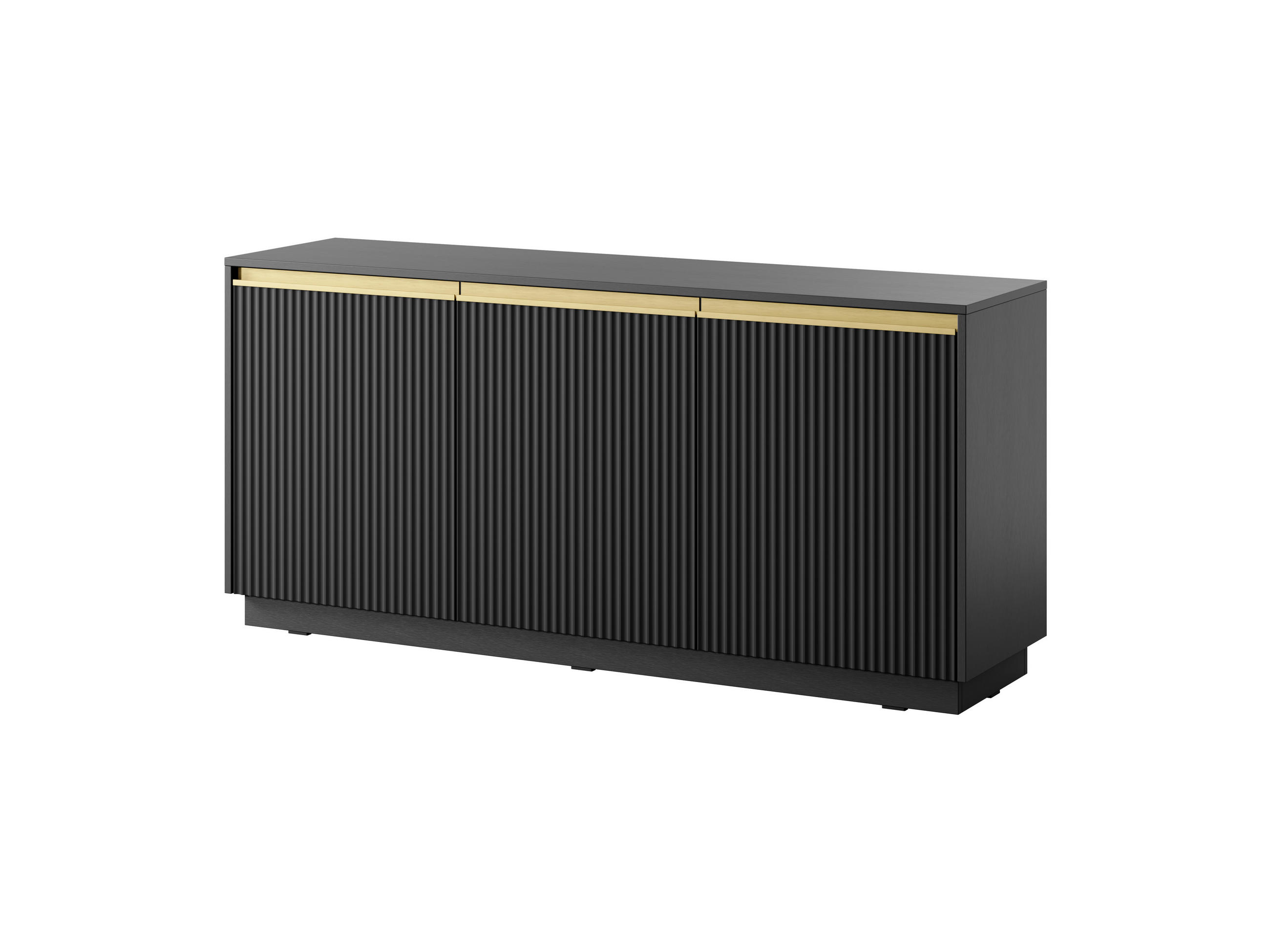 KOMMODE Loren 154 cm, dreitürig, mit geriffelten Fronten, schwarz - Goldfarben/Schwarz, Holzwerkstoff/Metall (154/72/39cm) - Ravio