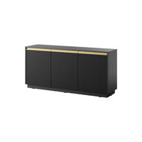 KOMMODE Loren 154 cm, dreitürig, mit geriffelten Fronten, schwarz - Goldfarben/Schwarz, Holzwerkstoff/Metall (154/72/39cm) - Ravio