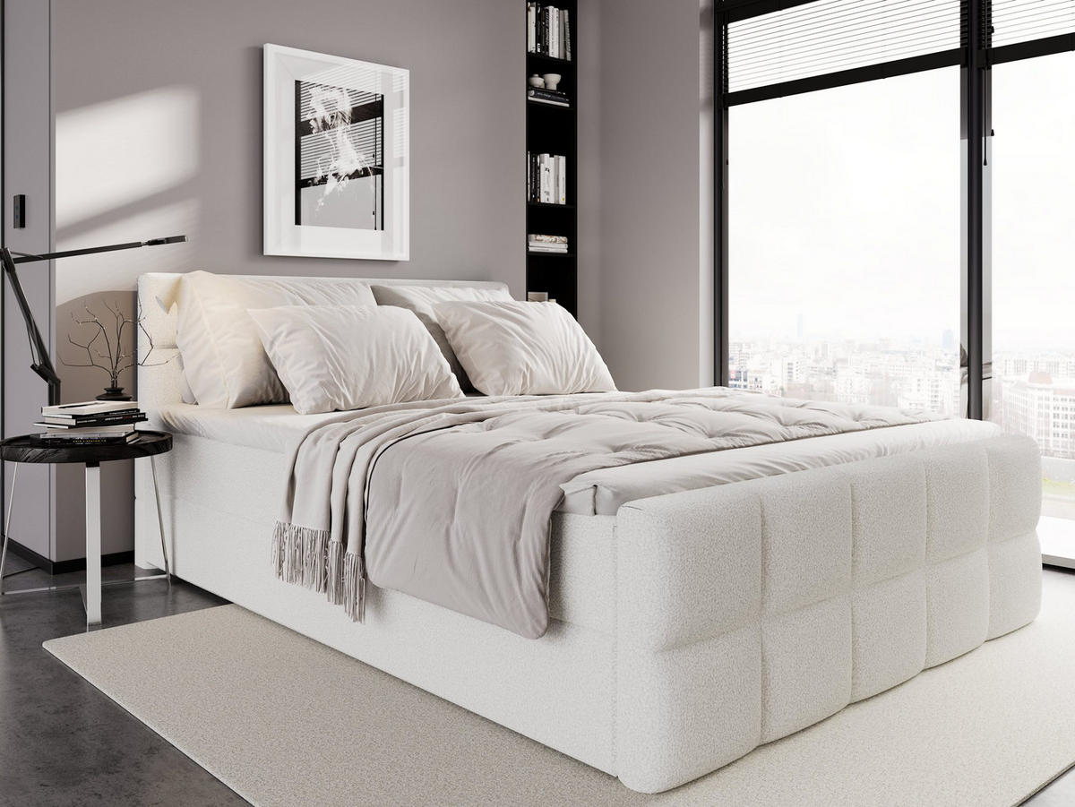 KONTINENTALBETT Vanessa 206/223 cm, in Beige, Bouclé-Stoff, Bettkasten, Matratze, Topper - Beige, Textil (200/220cm) - Barchello