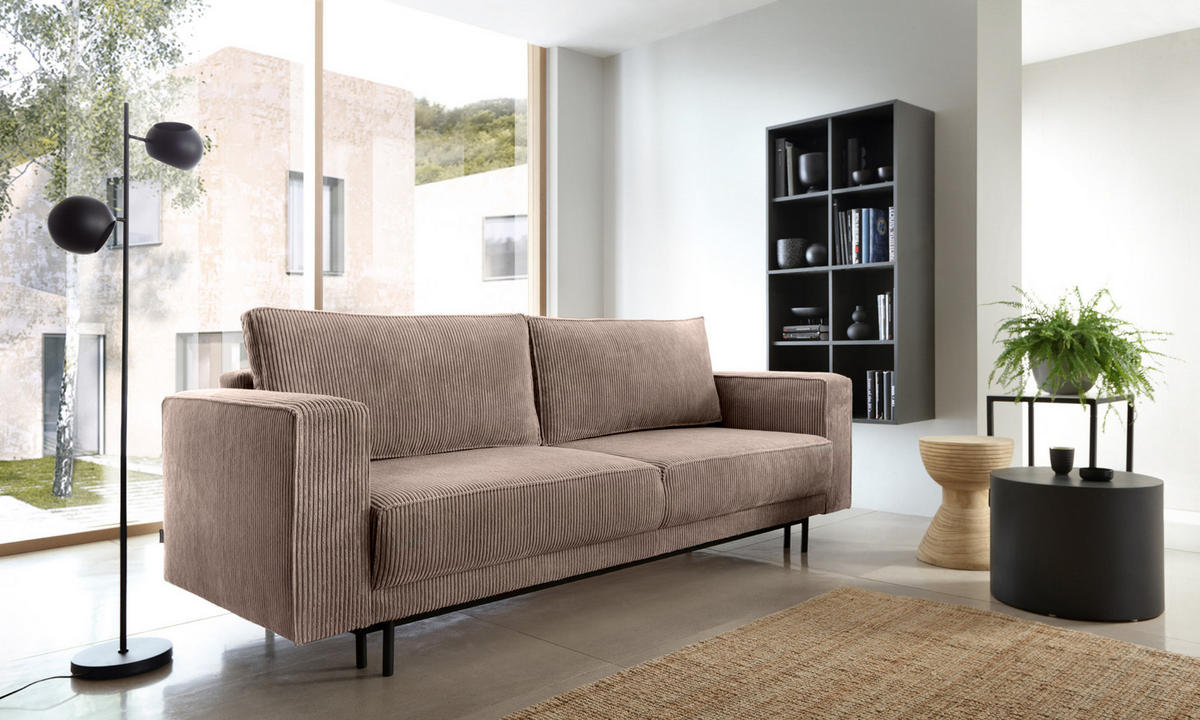 SCHLAFSOFA Rodario Beige Cordbezug - Beige/Schwarz, Textil/Metall (236/95/97cm) - Selsey