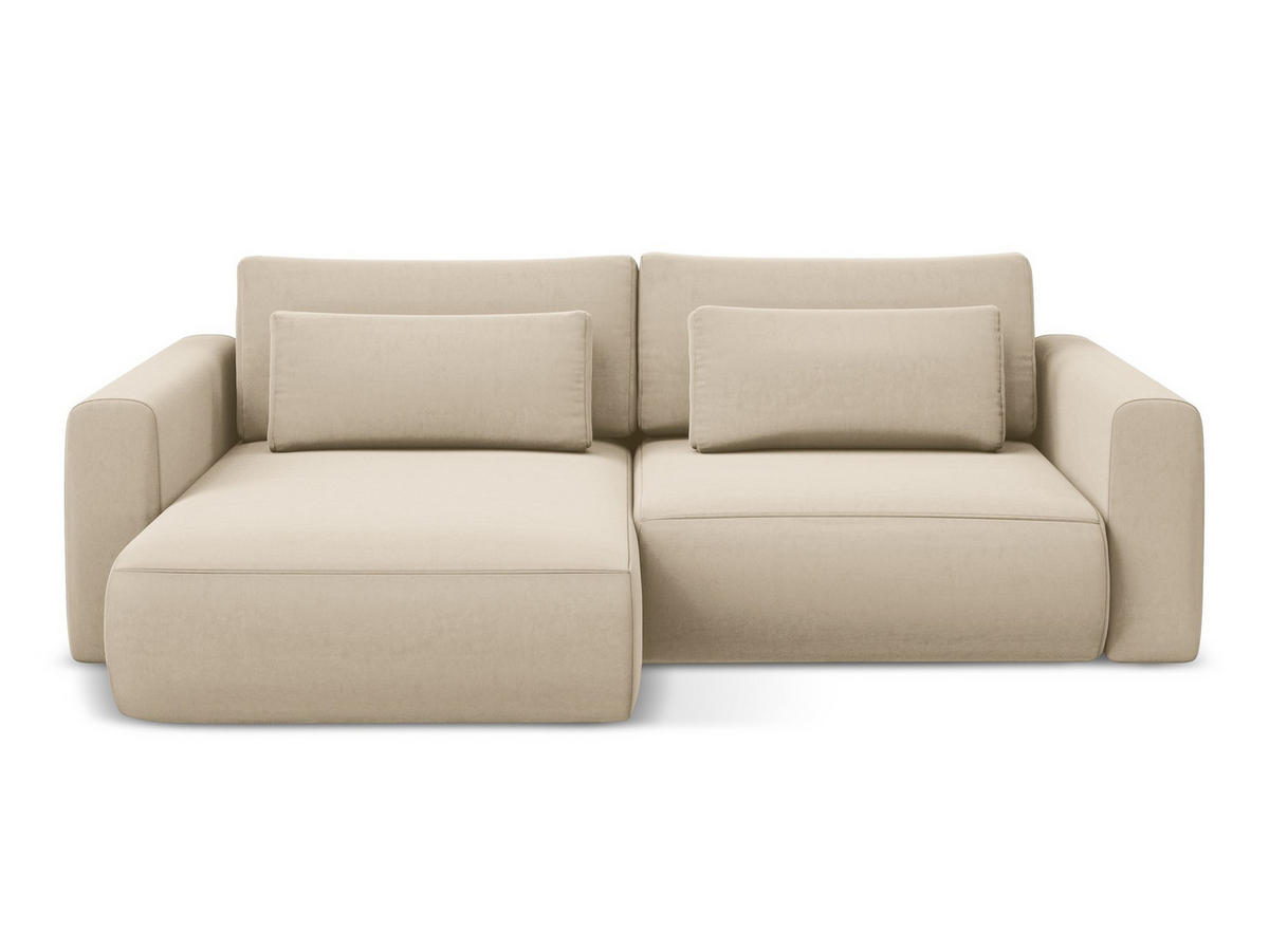 ECKSOFA mit Schlaffunktion Samt Stoff Beige - Beige/Creme, Kunststoff/Textil (149/240cm) - Makamii