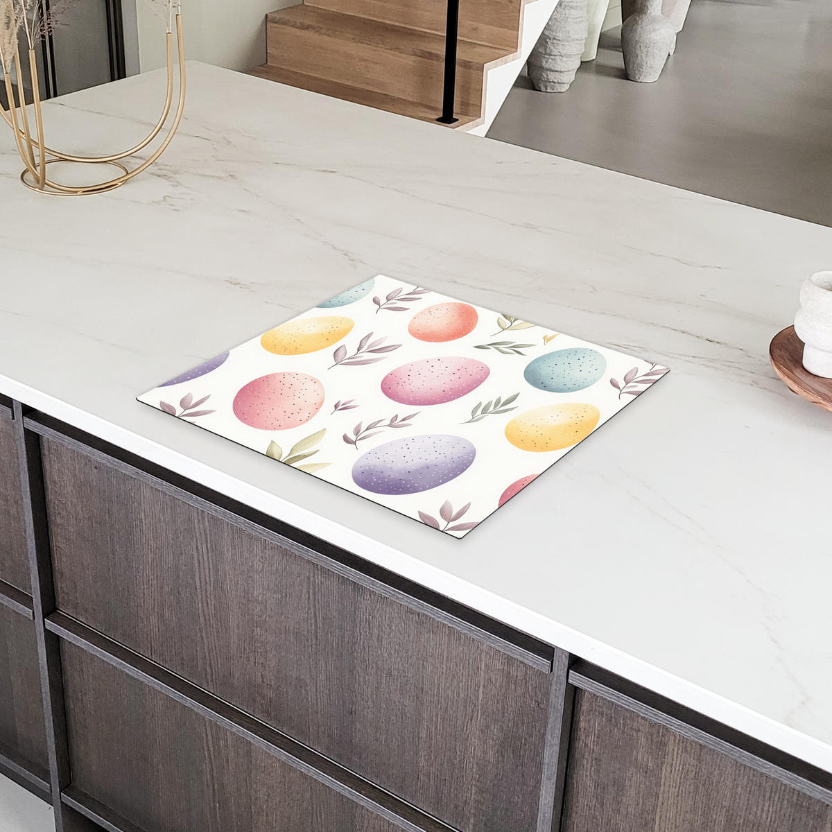 HERDABDECKPLATTE Eier - Bunt - Muster Abdeckung Ceranfeld 57.6x51.6 cm - Weiß, Kunststoff (57.6/51.6/0.2cm) - MuchoWow