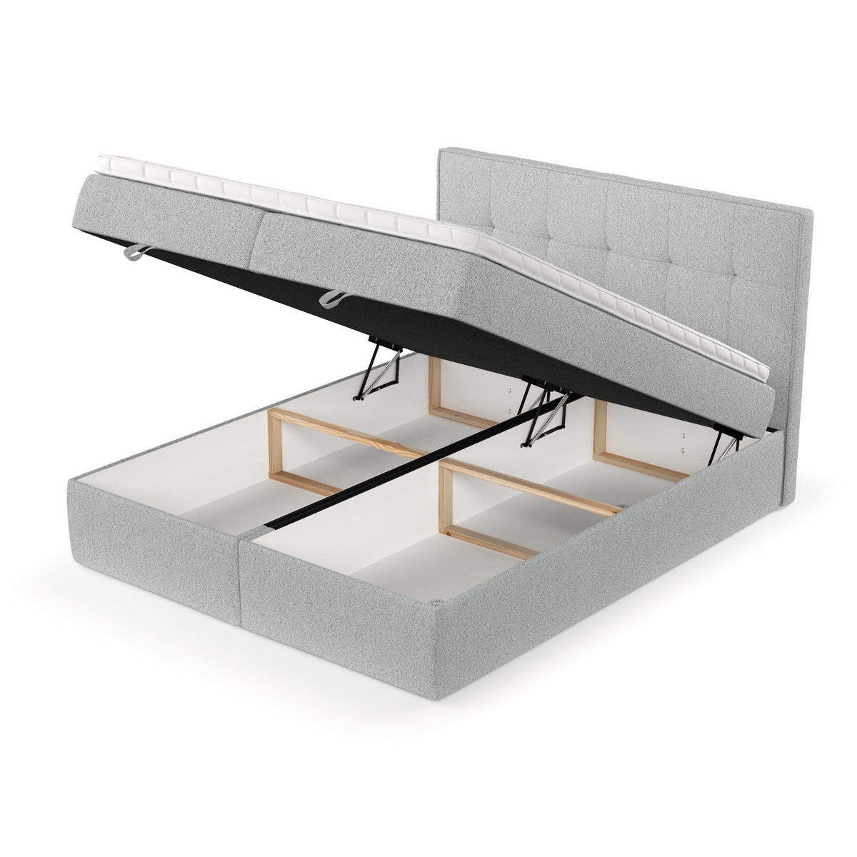 BOXBETT Tivra 180/200 cm Hellgrau im Riva Stoff - Hellgrau/Schwarz, Holz/Holzwerkstoff (180/200cm) - AltaBeds