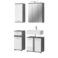 BADMÖBEL-SET weiß Hochglanz, grau Rauchsilber, 4-teilig 114 cm, moderne Badkombination - Weiß Hochglanz/Grau, Glas/Holzwerkstoff (114/191/34cm) - Inn.Furn