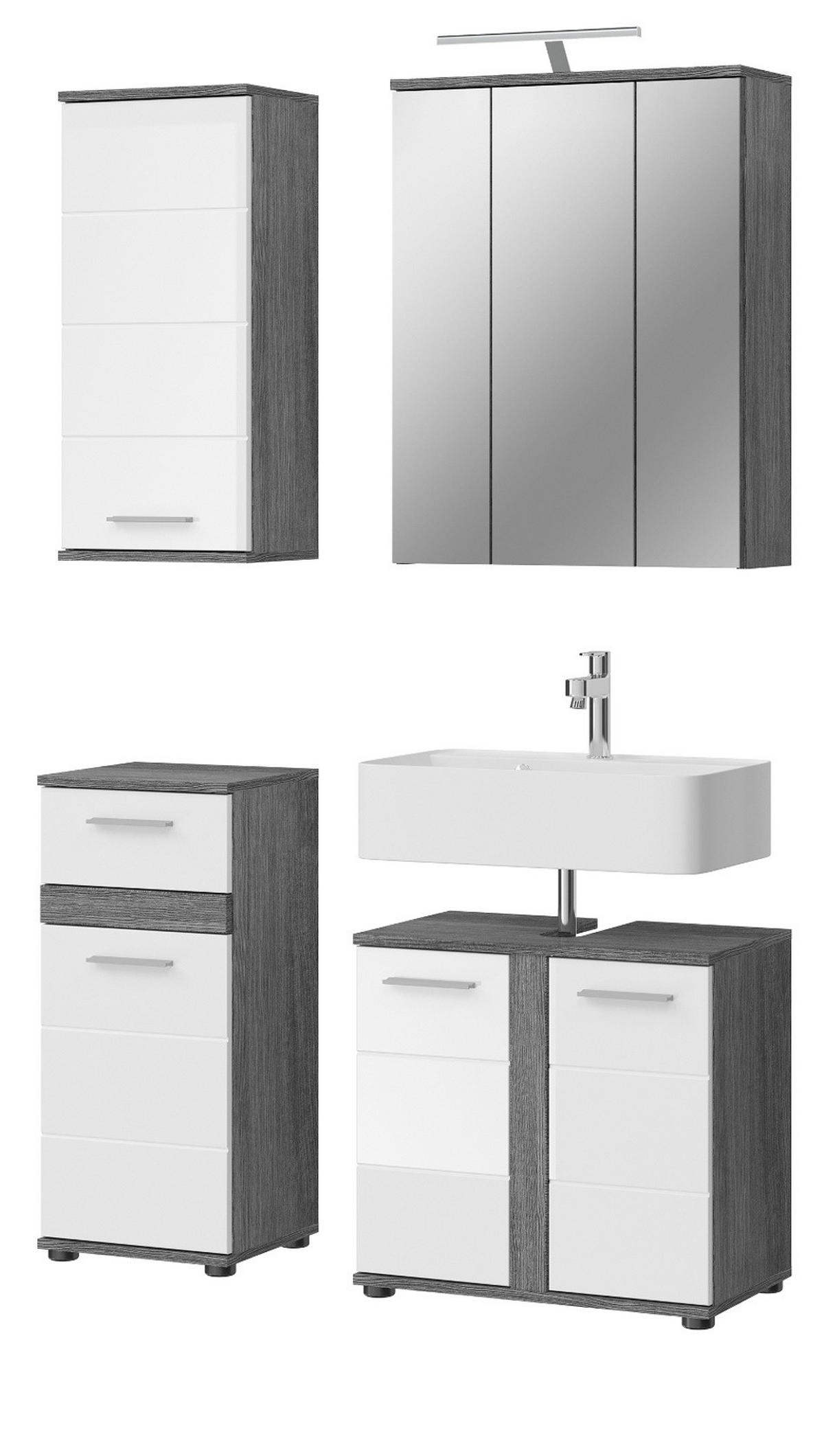 BADMÖBEL-SET weiß Hochglanz, grau Rauchsilber, 4-teilig 114 cm, moderne Badkombination - Weiß Hochglanz/Grau, Glas/Holzwerkstoff (114/191/34cm) - Inn.Furn