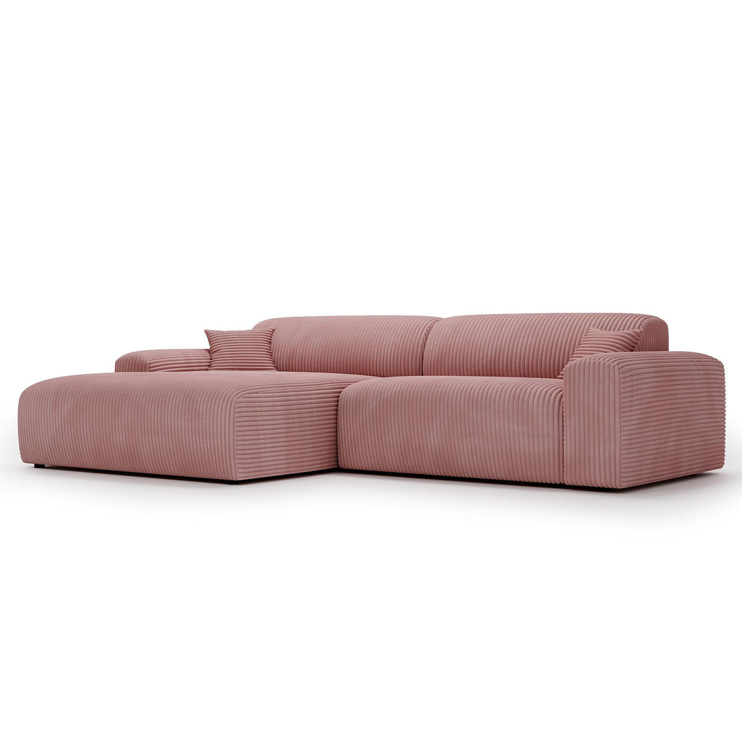 ECKSOFA mit Longchair - Cord - Schwarz/Altrosa, Kunststoff/Textil (284/178cm) - home24