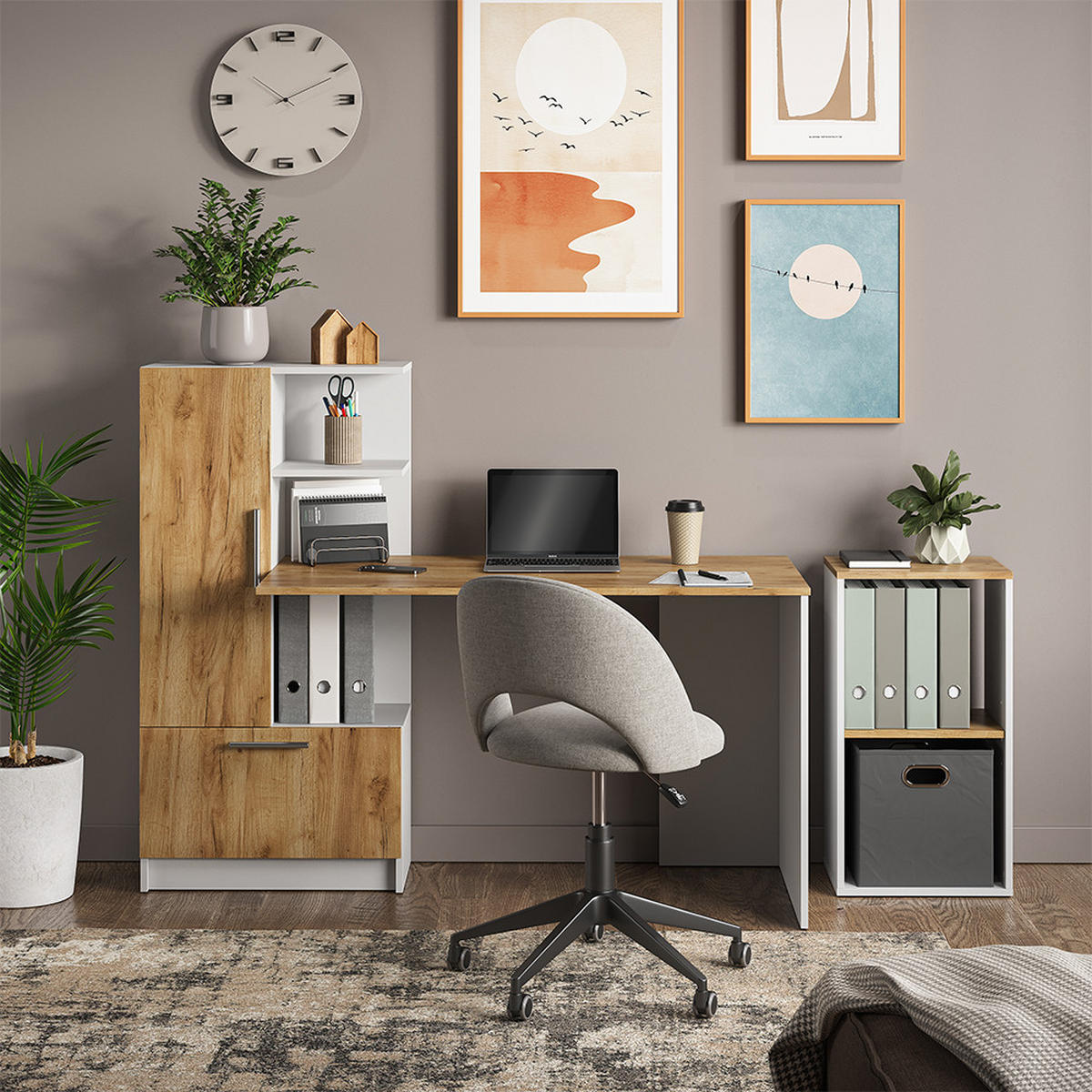 BÜCHERREGAL Tomy Weiß/Goldkraft Eiche 40 x 74 cm mit 2 offenen Fächern - Honigeiche/Weiß, Holzwerkstoff (40/74/30cm) - Vicco