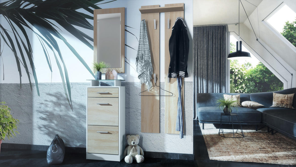 GARDEROBE Loret Front in Eiche sägerau - Eiche San Remo, Holzwerkstoff (140/200/23cm) - Vladon