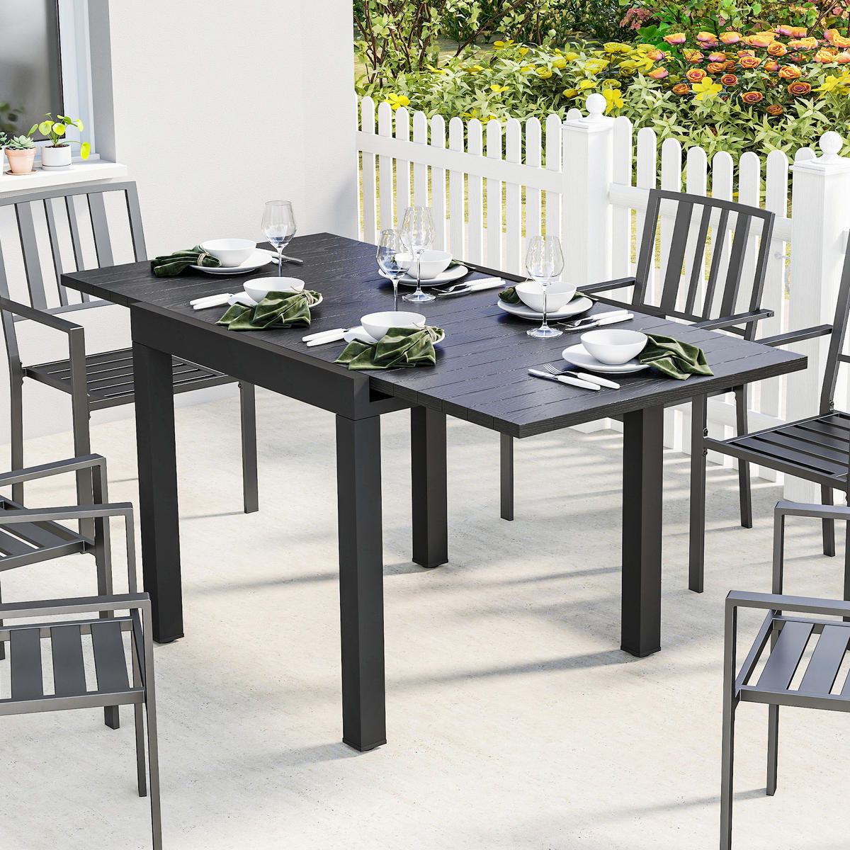 GARTENTISCH DE-14182 80-160 cm, Holzoptik Schwarz - Schwarz, Metall (160/80/75cm) - ComfortXL
