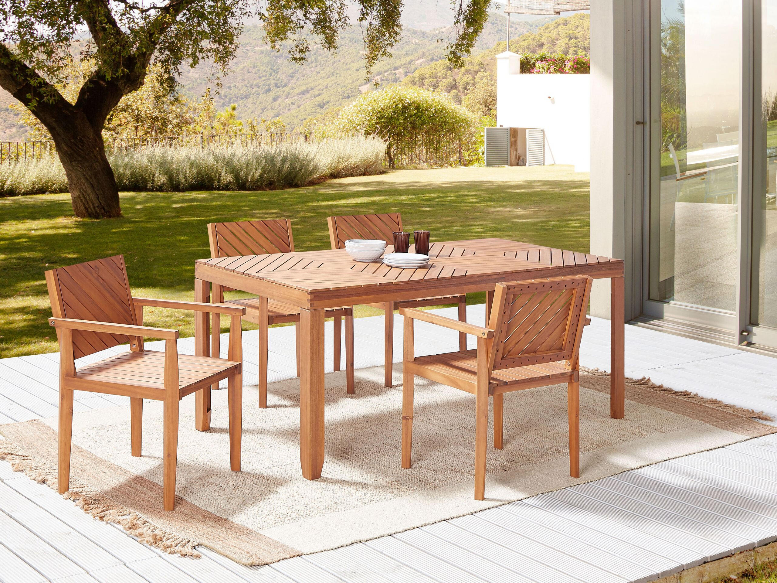 GARTENSTUHL 4er-Set Akazienholz hellbraun Baratti - Hellbraun, Holz (55/82/40cm) - Beliani