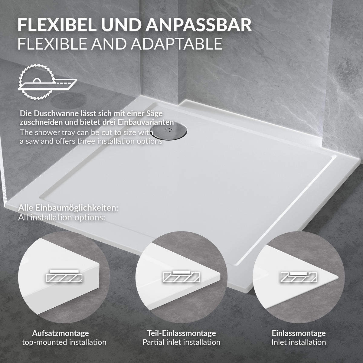 DUSCHWANNE 90x90 cm eckig Weiß Duschtasse mit Ablaufgarnitur - Weiß, Kunststoff (90/4/90cm) - LuxeBath