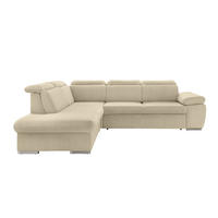 ECKSOFA mit Schlaffunktion, Bettkasten, Kopfstützen verstellbar, Wellenunterfederung, Ottomane links B283/T228/H102 cm, Cord Beige Grau / 17218 - Chromfarben/Greige, Textil/Metall (283/228cm) - luma-home