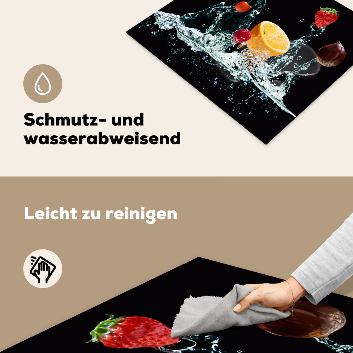 HERDABDECKPLATTE Wasser - Obst - Orange - Erdbeere - Kirsche - Schwarz 57x51 cm - Orange, Kunststoff (57.6/0.2/51.6cm) - MuchoWow