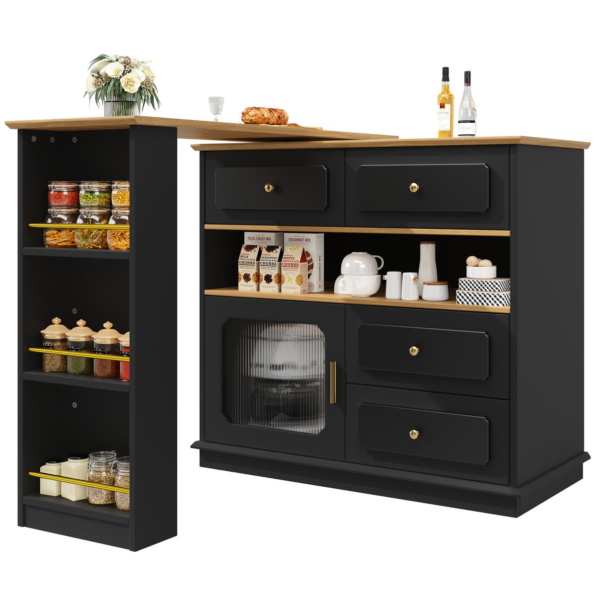 BARTISCH ausziehbarer mit Stauraum Schwarz - Schwarz, Holzwerkstoff/Metall (39/104.5/181cm) - Urban Meuble