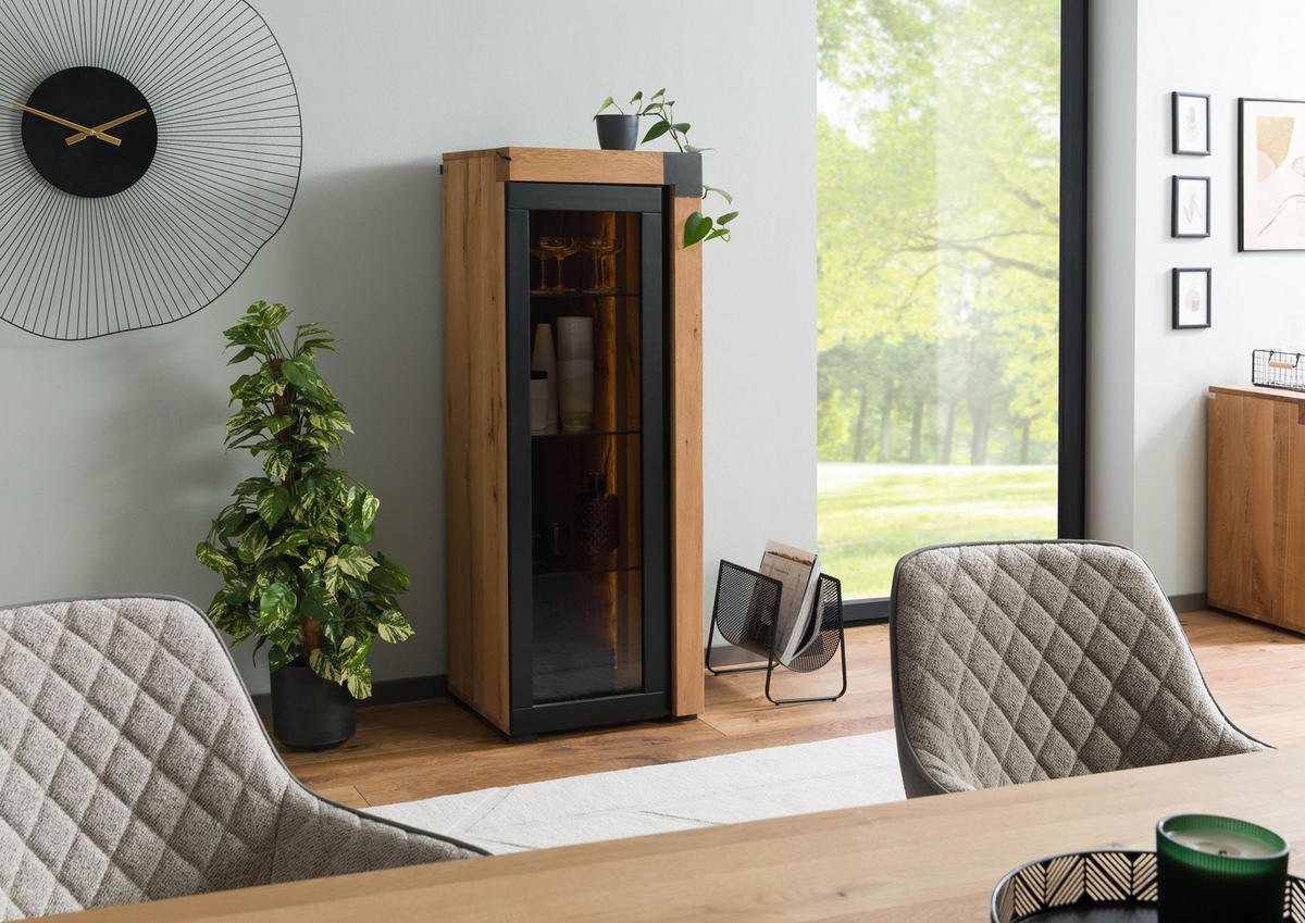 VITRINE Eiche 53x45x144 natur geölt ROTTERDAM #102 - Braun, Holz (53/144/45cm) - Massivmoebel24