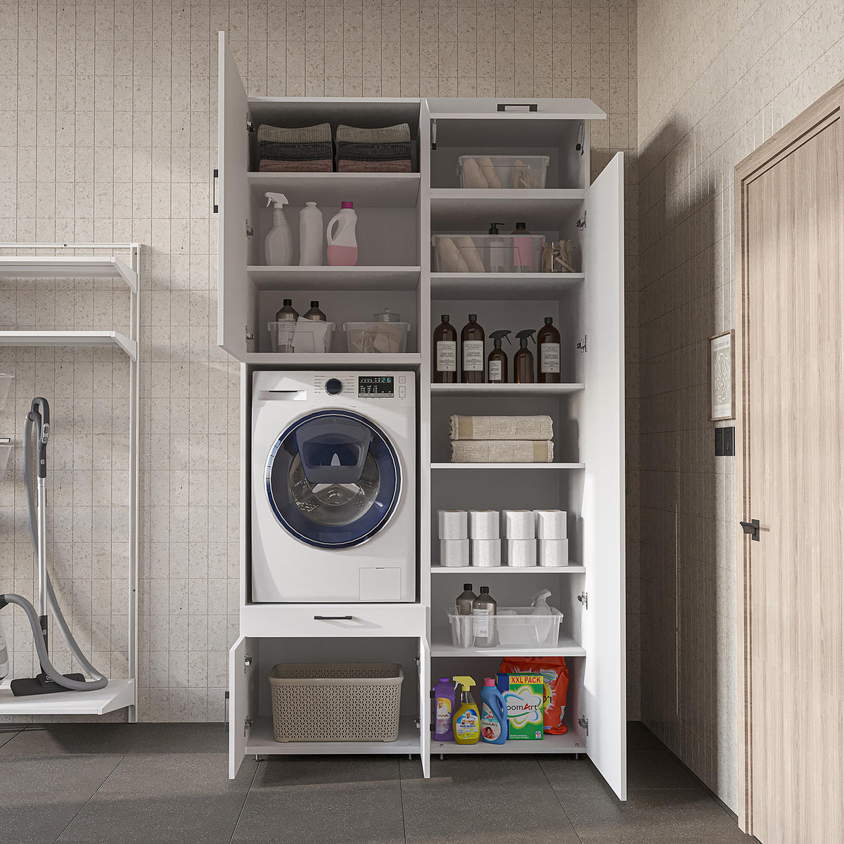 WASCHMASCHINENSCHRANK Serie 3 127cm Breit, 240cm Hoch - Weiß, Holzwerkstoff (127/240/67cm)