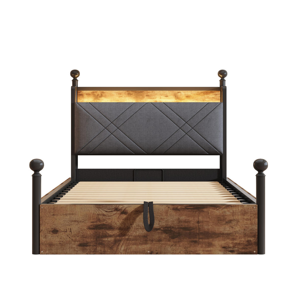 KOVOVÁ postel 90/190 cm s odnímatelným baldachýnem, LED osvětlením, USB a úložným prostorem, Černá - černá, kov (90/190cm) - Redom