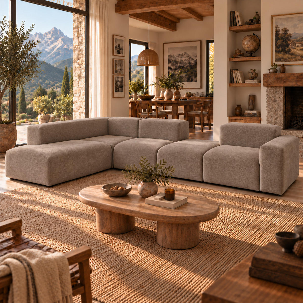 5-SITZER modulares Ecksofa HEAVEN SET 5 Links, Breite 380 cm Webstoff Braun - Schwarz/Braun, Holz/Kunststoff (380/245cm) - Muffo