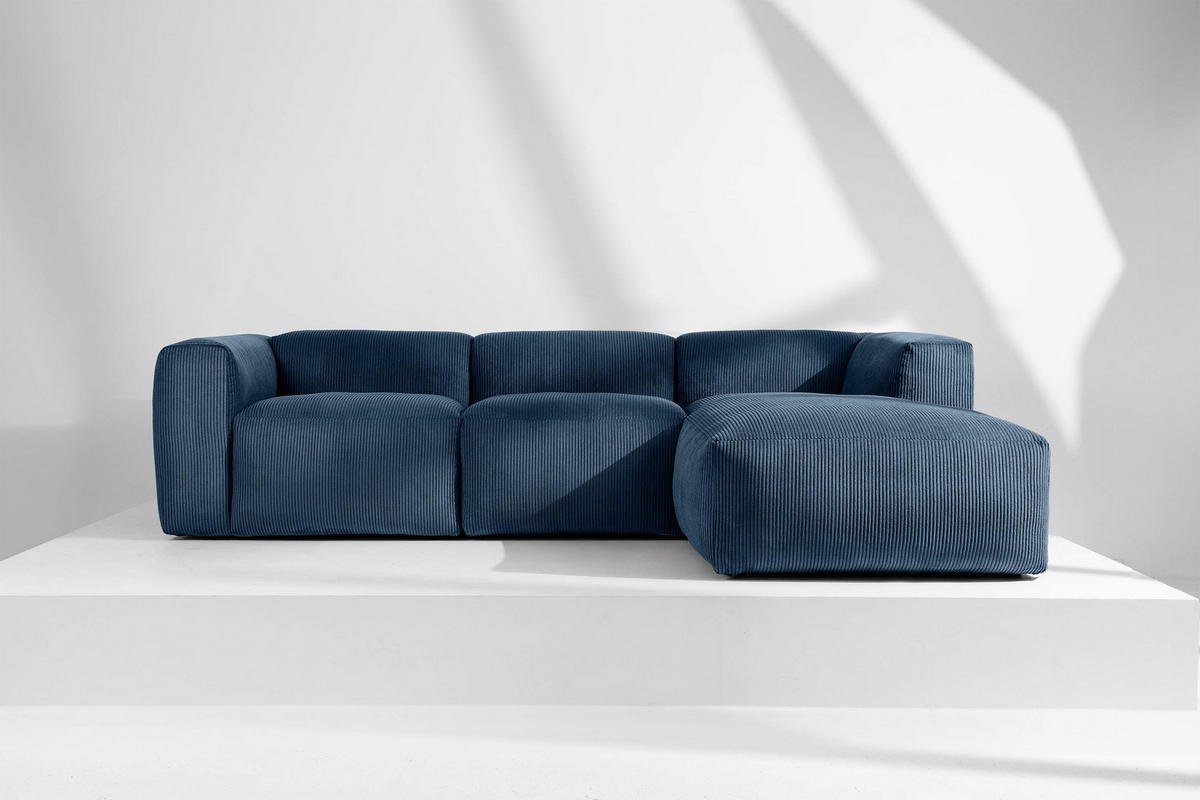 ECKMODULSOFA-RECHTS BUFFO mit extrem weicher und bequemer Sitzfläche, Kordstoff, marineblau - Blau/Grün, Textil (297/180cm) - KONSIMO®