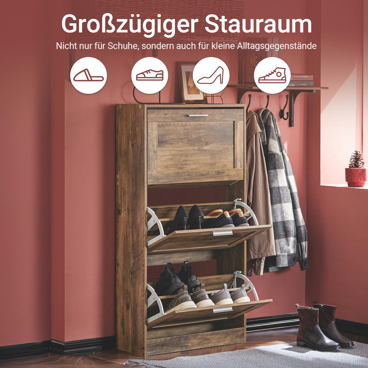 SCHUHSCHRANK Braun - Braun, Holzwerkstoff (60/115/23cm) - SoBuy