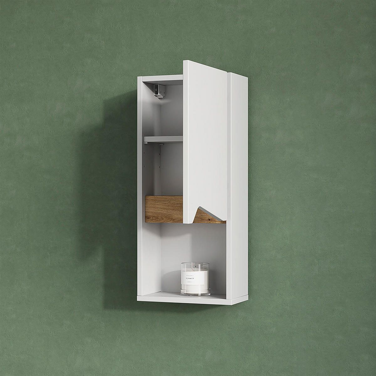 BADSCHRANK Timavo Weiß 30 x 67 cm mit Tür und offenem Fach - Weiß/Eiche Artisan, Holzwerkstoff (30/67/17cm) - Livinity®