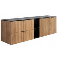 WASCHBECKUNTERSCHRANK FLOW mit Regal + Platte Schwarz matt 140/57/46 cm - Schwarz, Holzwerkstoff (140/57/46cm) - Rodan