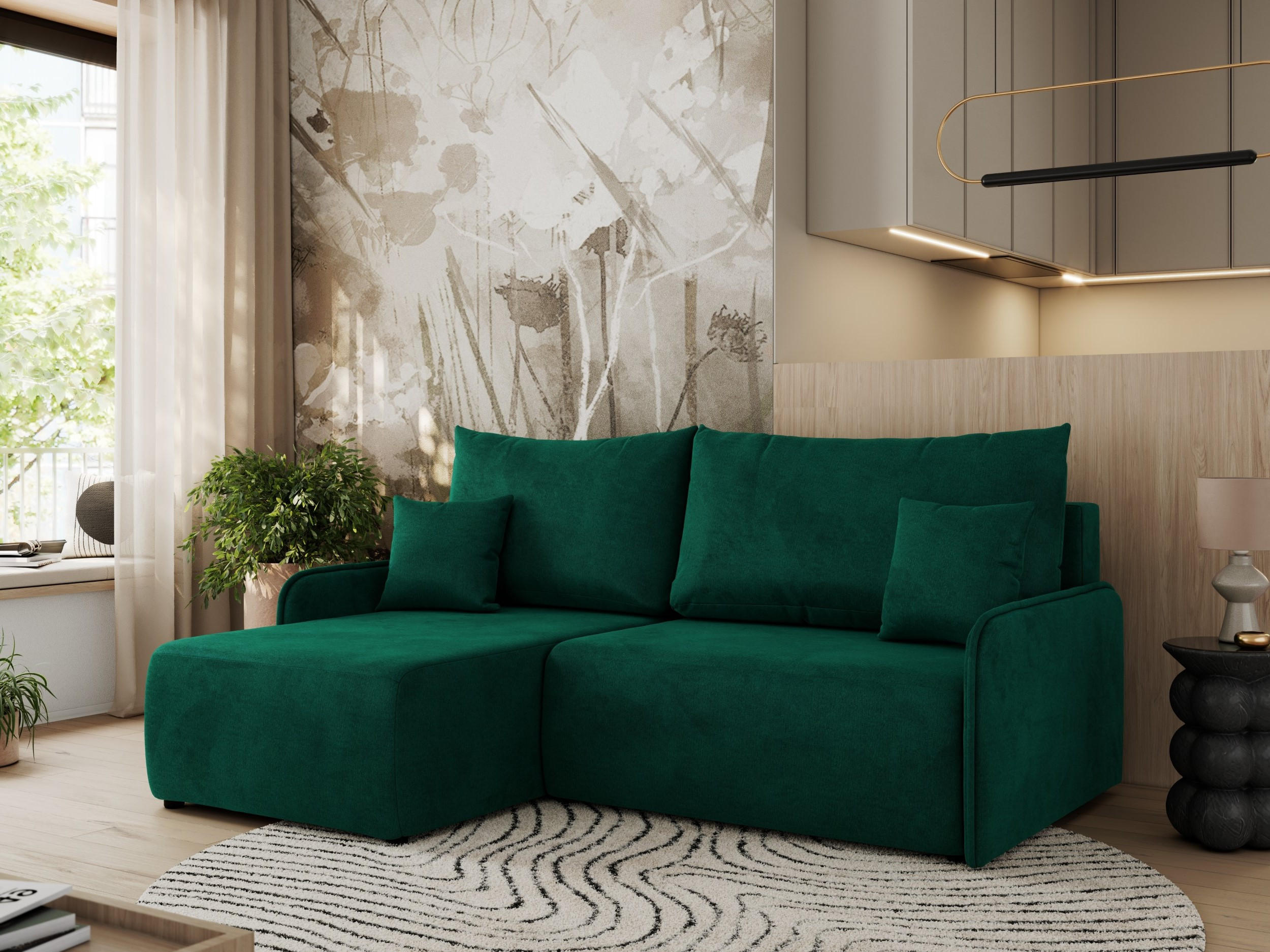 ECKSCHLAFSOFA ARPA L Dunkelgrün Velvet - links - Dunkelgrün/Schwarz, Kunststoff/Textil (198/150cm) - MKS