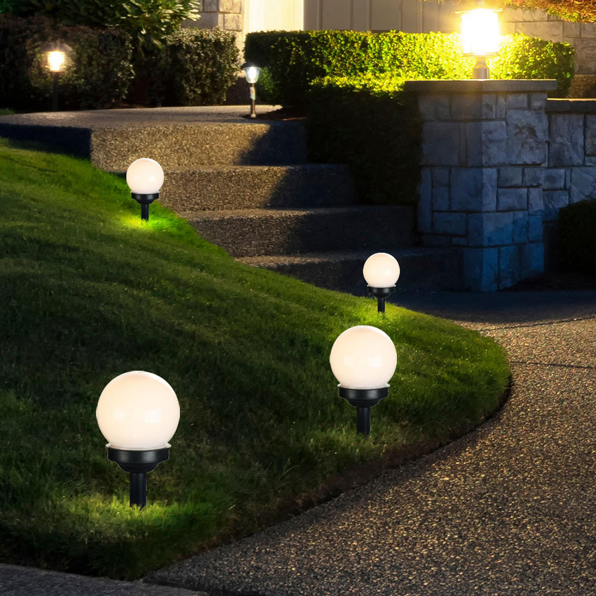 LED AUSSENLEUCHTE Solarkugel Weiß 4er Set - Weiß, Kunststoff (10/10/39cm) - Globo Lighting