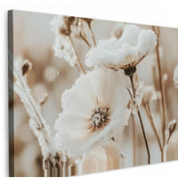 LEINWANDBILD Blumen - Winter - Weiß - Schnee - Beige Wanddeko 90x60 cm - Creme, Textil (90/60cm) - MuchoWow