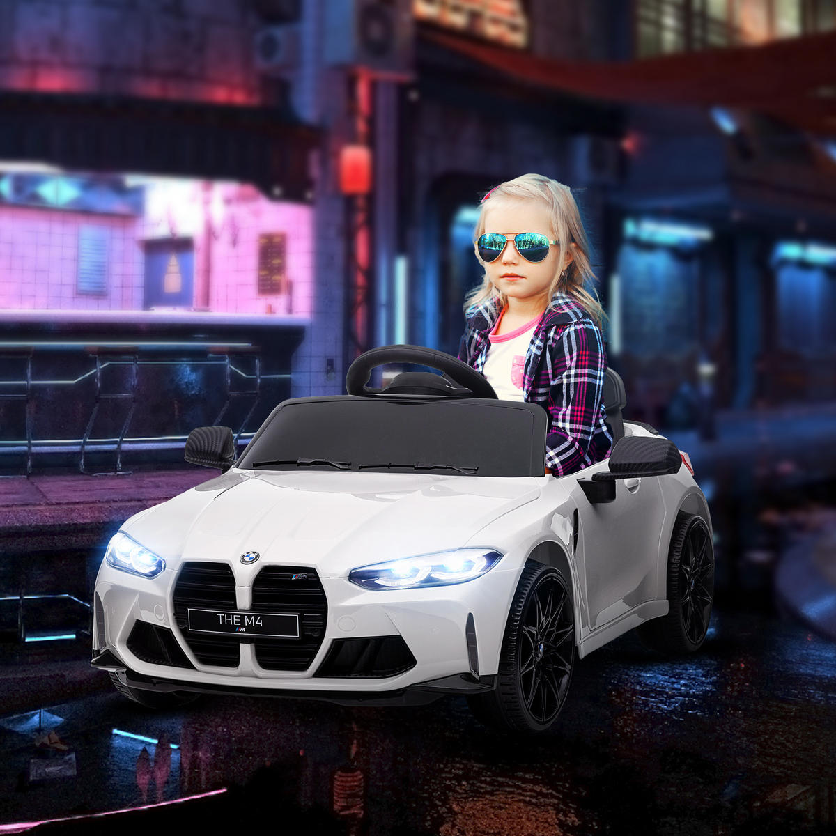 KINDER Elektroauto, Sound & Licht, für 3-5 Jahre, Weiß - Weiß, Kunststoff/Metall (108/69.5/51cm) - AIYAPLAY