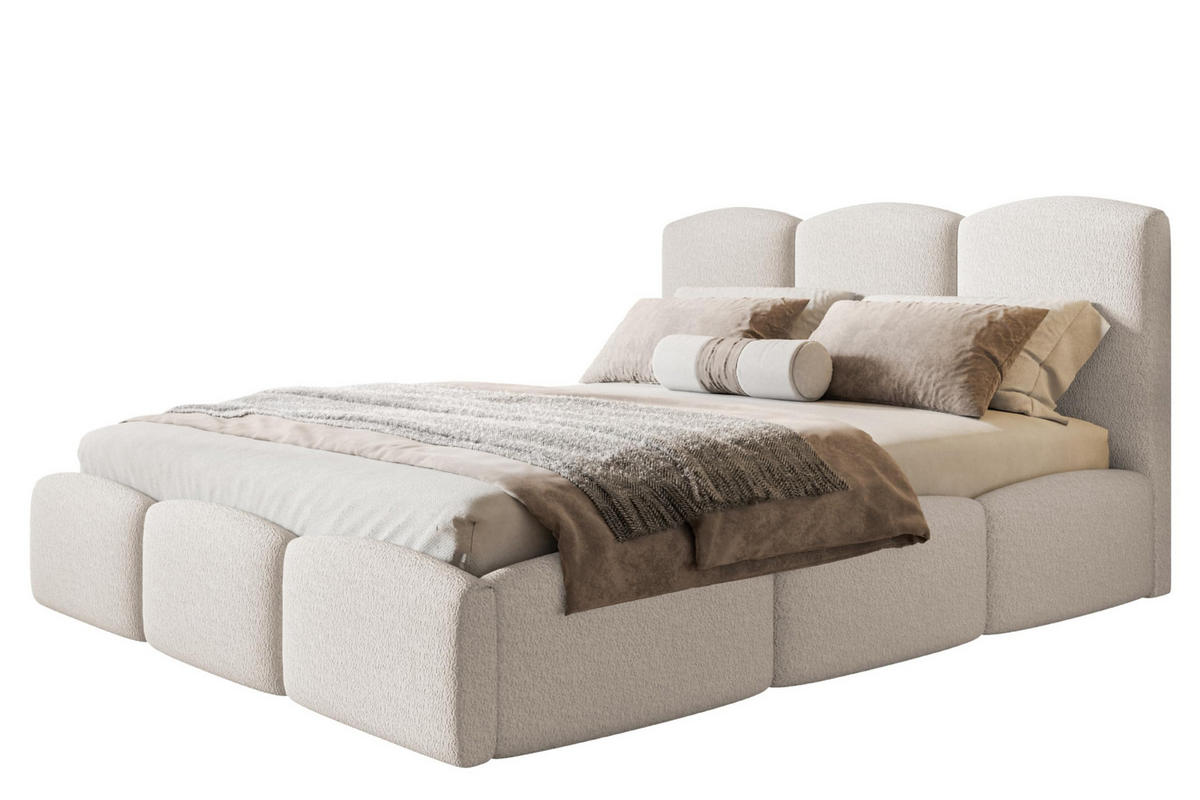 BETT 90x200 - Polsterbett mit Bettkasten und Holzrahmen - Modern Betten - Kuscheliger Catch-Me-Stoff - Kollektion Zoya - Weiß - Weiß, Holz/Textil (90/200cm) - Alpi-Möbel