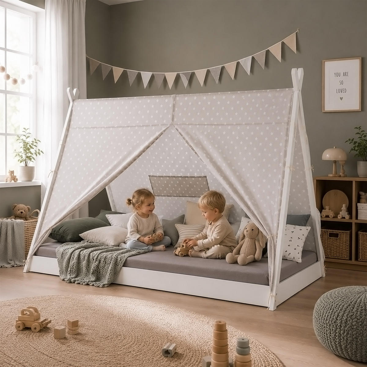 KINDERBETT 90/200 cm Tipi weiß - Weiß, Holz (208/132/105cm) - Homestyle4u