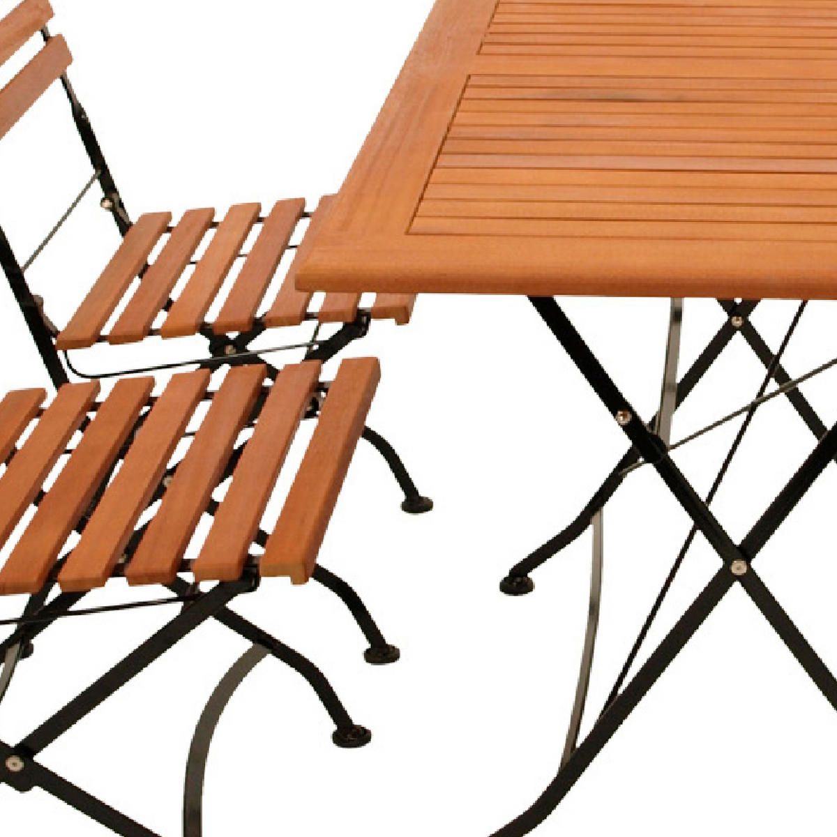 GARTENESSGRUPPE Bad Belzig- 5-teilig (4x Stuhl, 1x Tisch 120x70cm), Gestell Flachstahl schwarz, Latten Eukalyptusholz, FSC®-zertifiziert. - Schwarz, Metall - TPFGarden