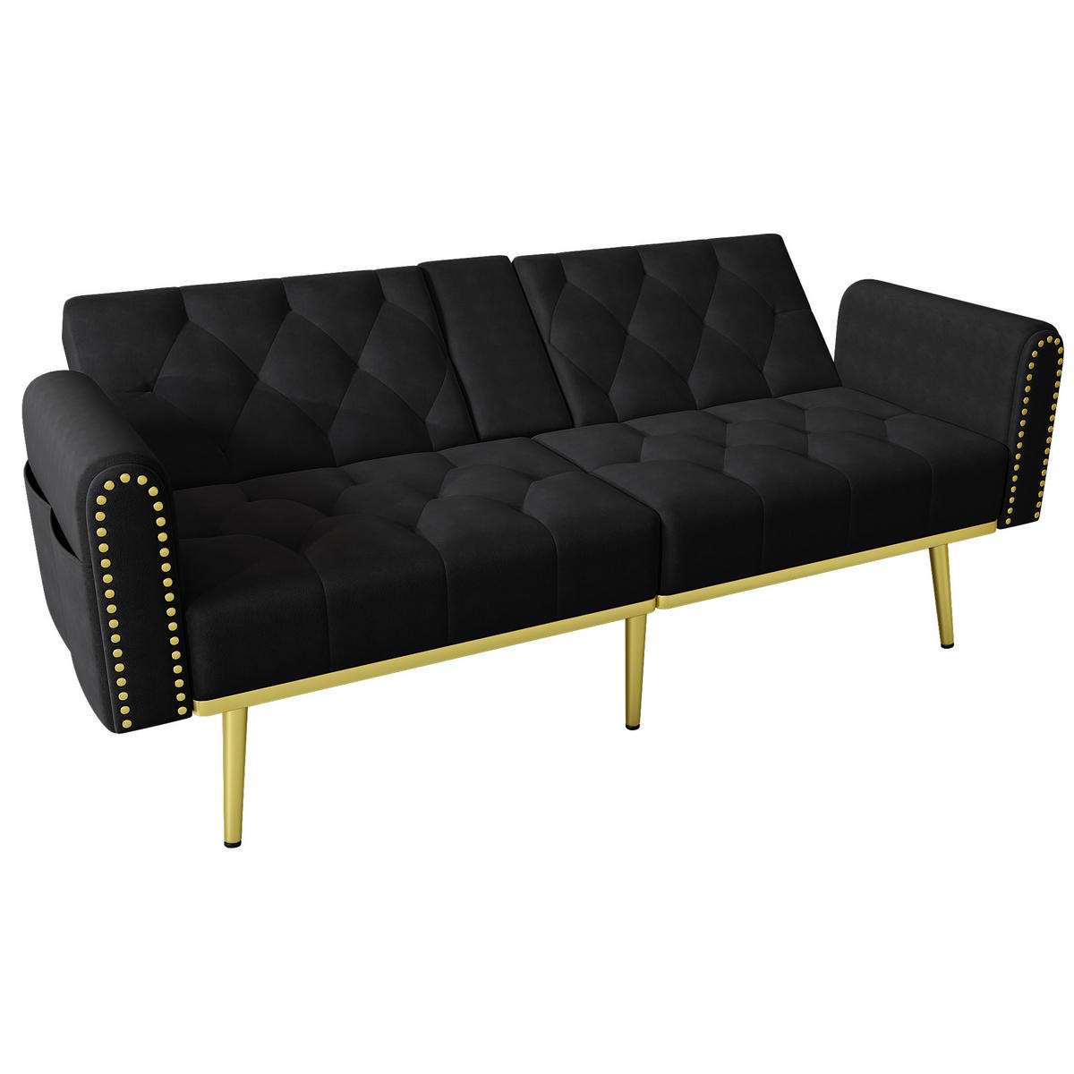 SCHLAFSOFA 175/80/73.5 cm Schwarz mit drei verstellbaren Neigungswinkeln und Getränkehalter - Schwarz, Textil (175/73.5/80cm) - Oxeza