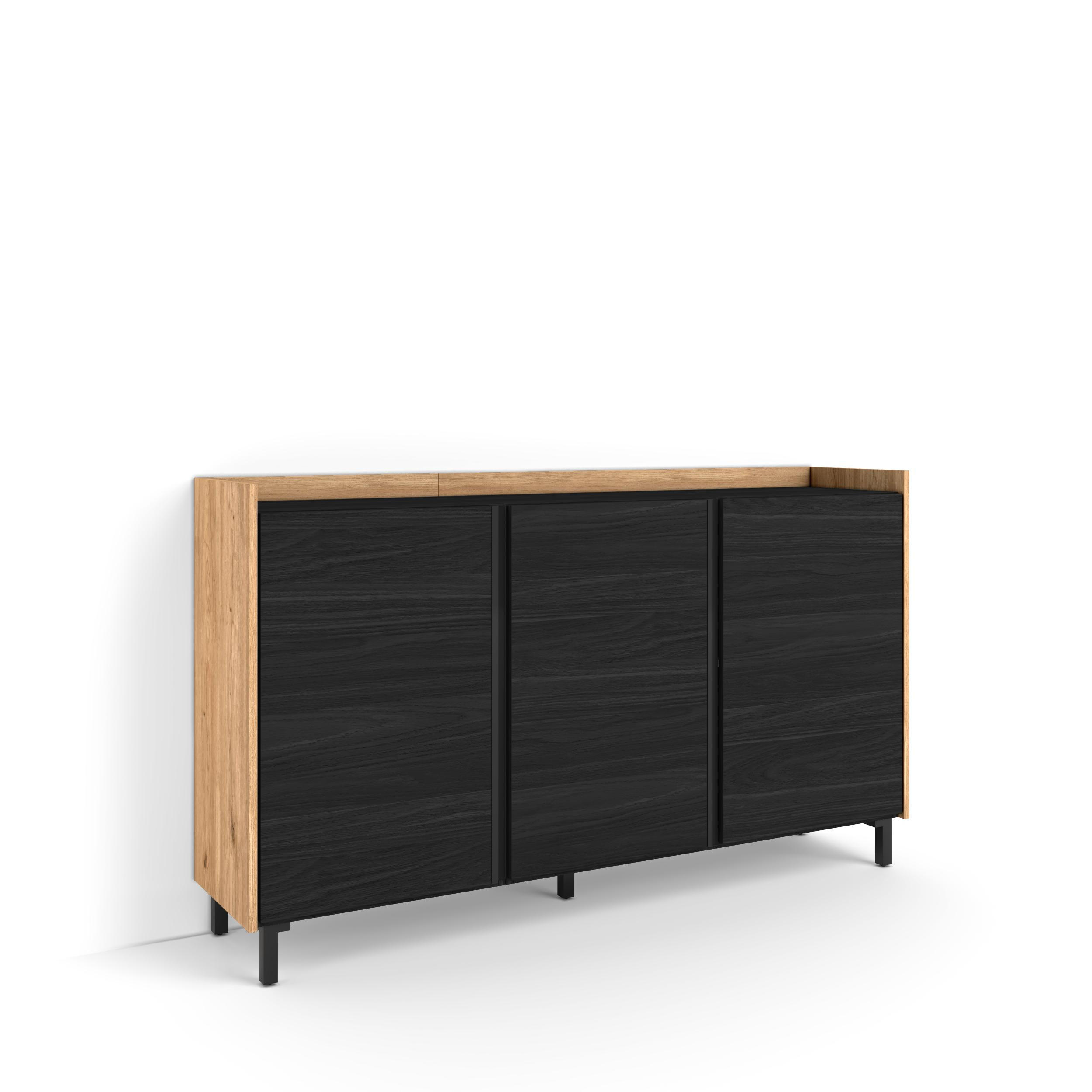 SIDEBOARD, Schwarz und Eiche, 156/35/91cm, mit Beinen - Schwarz, Holzwerkstoff (156/91/35cm) - Skraut Home