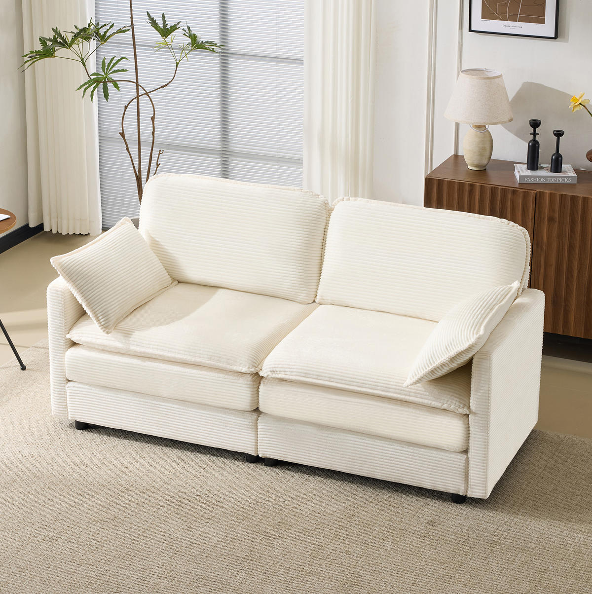 SOFA 2-Sitzer Kord Weiß Holzgestell - Weiß, Holzwerkstoff (167.5/85/75cm) - Meubliv